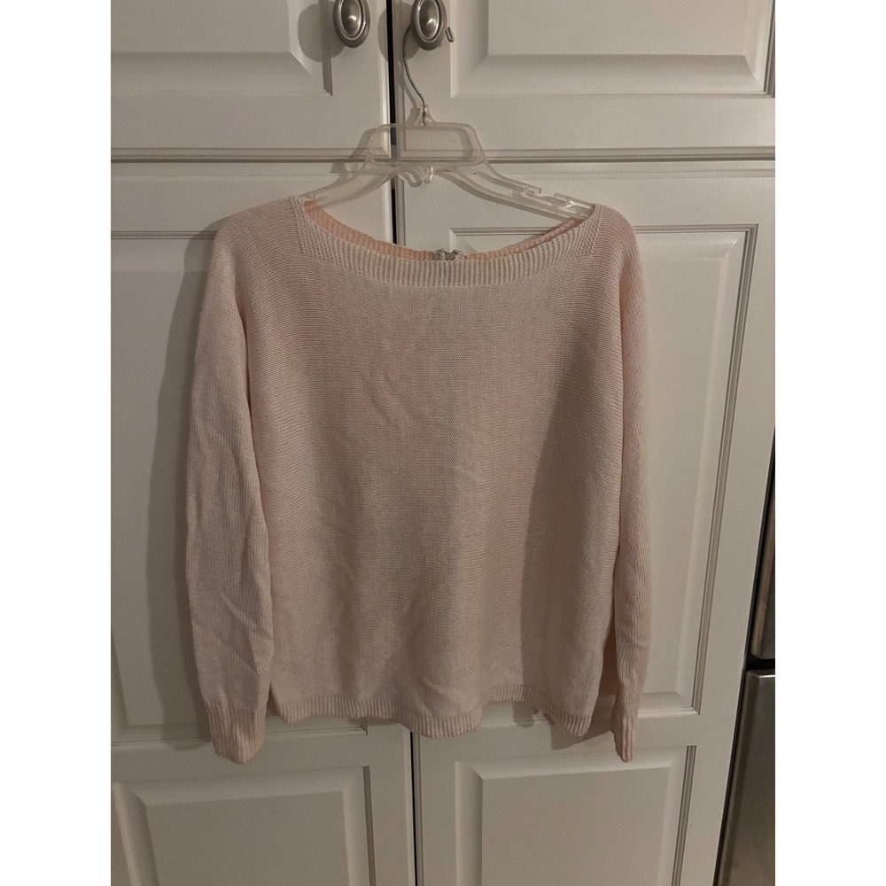 Jean-Pierre Klifa Paris Pink Shimmer Knit Sweater Back Zip Boat Neck Womens L